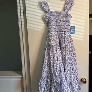 Ruffle Butts Blue Floral Dress with Ruffled Straps